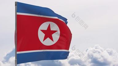 北韩国国旗波兰天空背景无缝的循环动画